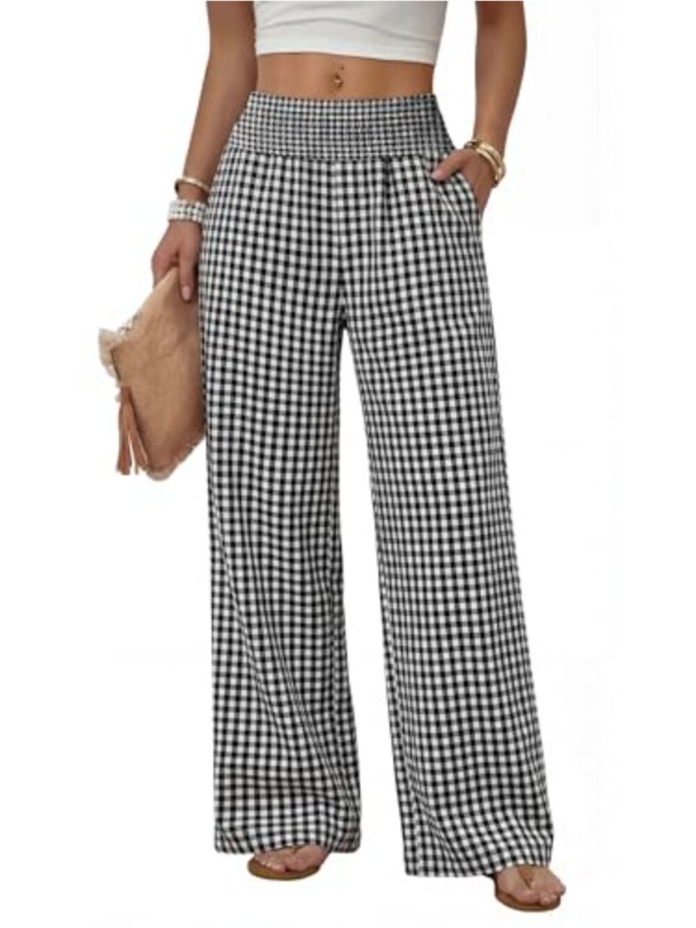 High Waist Wide Leg Palazzo Pants with Pockets | Lightweight Polyester Flowy